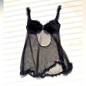 Victoria’s Secret nylon Elegant Black Sheer Babydoll Lingerie